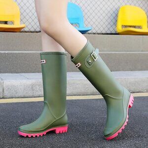 Rain Boots for Women, Waterproof Knee-high Rubber Boots, Comfortable-GREEN